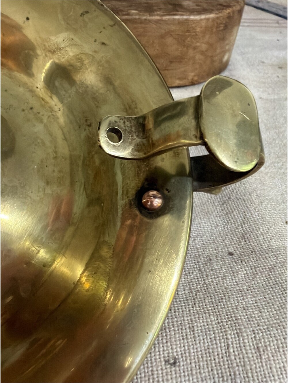 Antique Large Brass Candle Holder Chamberstick Finger Loop Pushup Colonial - Picture 5 of 9